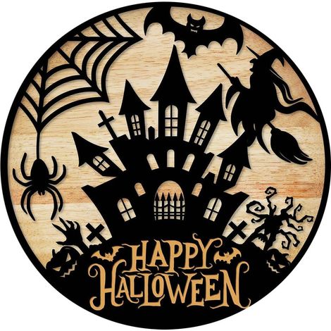 Décorations de porte d'entrée, panneau de bienvenue Halloween Panneaux de porte suspendus d'arbres d'Halloween - Décorations de porte d'entrée d'Halloween, cintre (1/5)