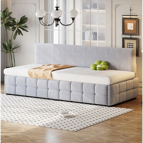 MEUBLIV Bett 90x200 cm hellgrau – mit Stauraum und Rückenlehne, ohne Matratze (1/4)
