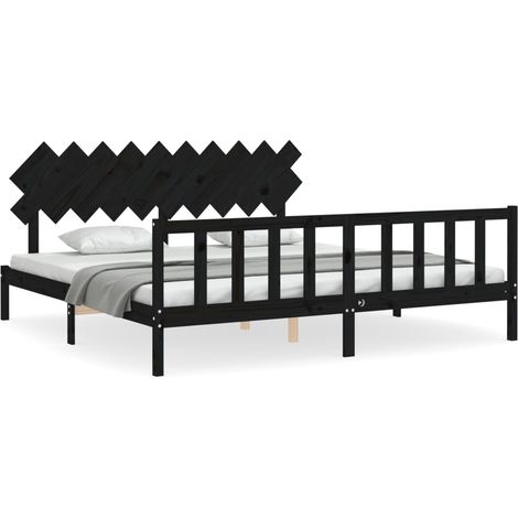 Maison Exclusive - Massivholzbett mit Kopfteil Schwarz 200x200 cm (1/5)