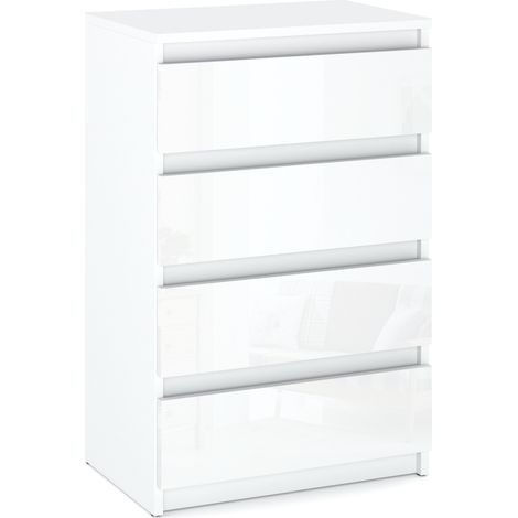Hochglanzweiße Kommode mit 4 Schubladen, 60 cm breiter TV-Schrank, Möbel für Wohnzimmer und Schlafzimmer