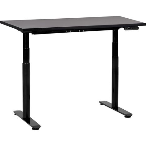 Escritorio de altura regulable eléctrico diseño moderno patas redondas 120 x 72 cm tablero negro soporte de acero negro DESTINAS