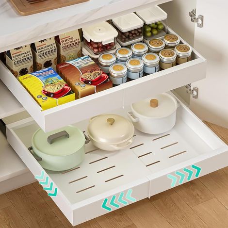 Selbstklebende Küchen-Schiebeschublade, Teleskopschublade, 32–52 cm erweiterbare Schiebeschrank-Organizer, Küchenschrank-Schiebebehälter für Küchenschrank (1/5)