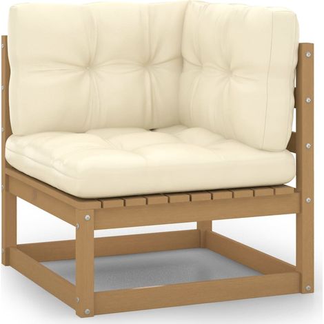 Canapé d'angle de jardin - Salon de jardin - Banc de jardin - avec coussins crème Bois de pin massif Chic-244892 (1/5)
