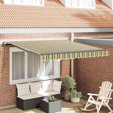 Retractable Awning Manual Green and yellow 300 x 250 cm Fabric vidaXL (1/5)