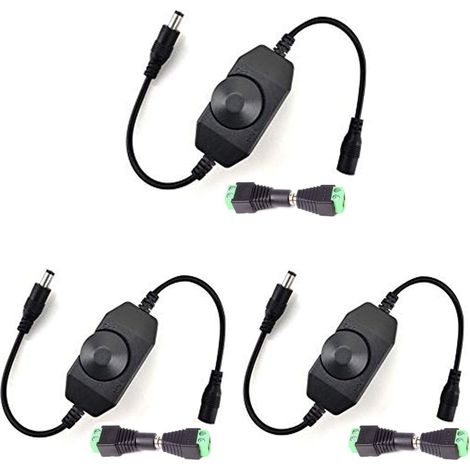 APEX Lot de 3 variateurs LED DC 12V-24V, variateurs rotatifs pour ruban LED traversant 2A, connecteurs jack 5,5x2,1 mm. (1/5)