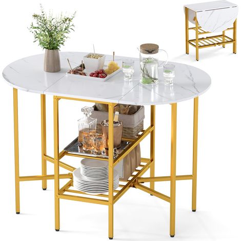 COSTWAY Tavolo Pieghevole Tavolo Da Pranzo Salvaspazio Tavolo Da Cucina Ribaltabile Richiudibile Scrivania Tavolo Consolle Versatile 2 Ripiani Piedini Regolab (1/5)