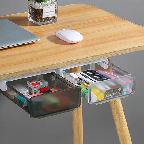 2 pièces auto-adhésif sous les tiroirs de bureau autocollant de bureau créatif tiroir de bureau caché organisateur de bureau poche de tiroir pour le bureau de l'école à domicile (gris, blanc) (1/5)