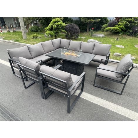 Fimous Aluminum Outdoor Garden Furniture Corner Sofa 3 PC Chairs Gas Fire Pit Dining Table Sets Gas Heater Burner Dark Grey 10 Seater (1/5)