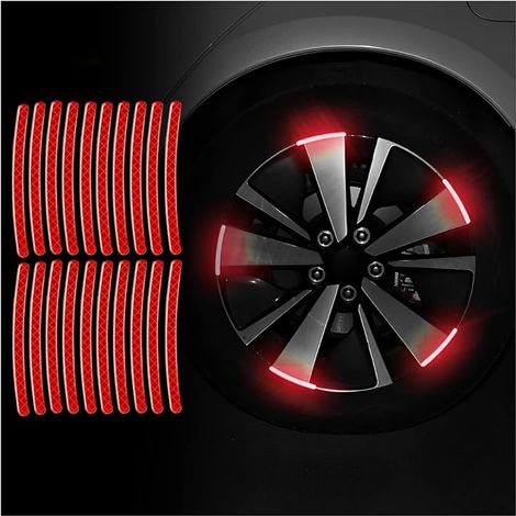 20 Pièces Autocollant Réfléchissant De Jante Roue, Autocollant Imperméables Pneu Voiture, Nuit Réfléchissant Sécurité Décoration Stripe pour Roue Intérieure De Voiture, Moto(Rouge)