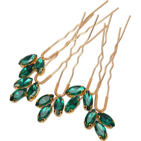 Épingles à cheveux vertes en strass, style vintage, légères et raffinées, pour la mariée et les demoiselles d'honneur (lot de 5). (1/5)