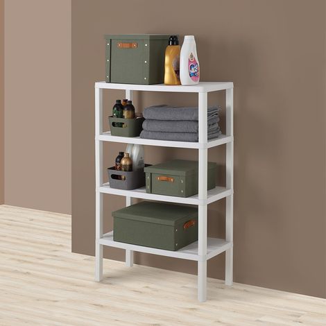 Scaffale bianco con 4 ripiani effetto legno 115cm in kit di montaggio Buzz