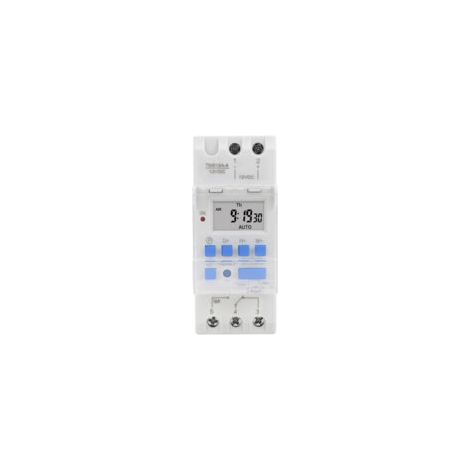 Minuterie hebdomadaire 12V 16A Écran LCD 12h/24h Programmation 16 horaires ON/OFF Montage sur rail DIN 35 mm - DC 16 A