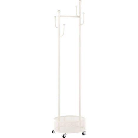 Coat Hanger Clothes Rack White Metal Freestanding Garment Rail Stand Modern Shoe Storage on Wheels Hallway VEZELAY (1/5)