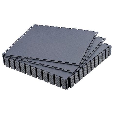 Suelo de PVC Antideslizante para Garaje, Paquete de 16 Unidades de 513 x 513 x 5 mm, Instalación por Clic, con Patrón de Diamante para Taller, Almacén, Cuarto de Herramientas, Gris Grafito (1/5)