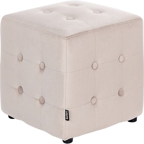 Puf cubo reposapiés capitoné dormitorio sala de estar terciopelo beige claro Wisconsin (1/5)