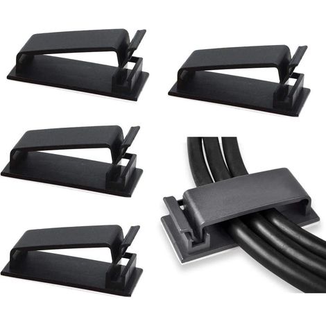 Lot de 50 clips de câbles auto-adhésifs pour organiser les câbles électriques, notamment les câbles Ethernet, et système de gestion des câbles pour TV, PC, ordinateur portable et bureau. (1/5)