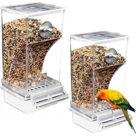 Lot de 2 mangeoires automatiques multifonctionnelles pour Oiseaux - Transparent - Accessoire pour Oiseaux domestiques, perruches, canaris, pinsons (1/4)