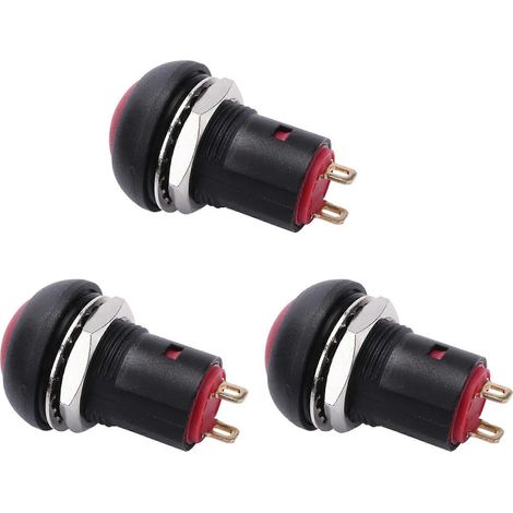 Lot de 3 interrupteurs à bouton-poussoir étanches marche/arrêt SPST 2A IP67, 12 mm, rouge (1/5)