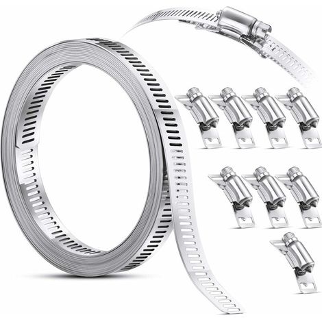 Schlauchschelle, Schlauchschelle Stahlschneckengetriebeschelle, Riemenschlauchschelle mit Befestigungselementen, 304 Edelstahlschellen Verstellbare Schraubschlauchschelle (8 Fuß) (1/4)