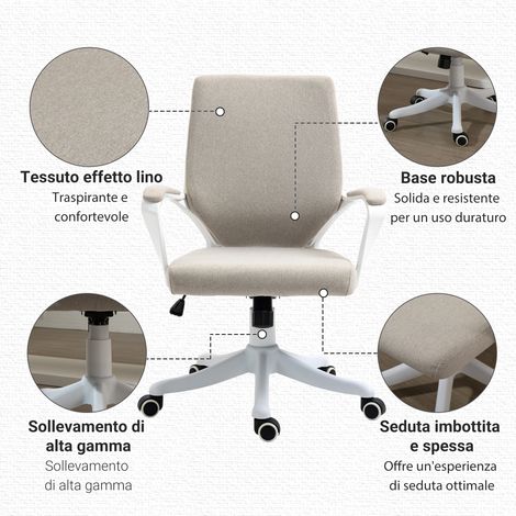 Chaise bureau ergonomique beige, hauteur réglable 62x69x92-100cm, fonction bascule intégrée (1/5)