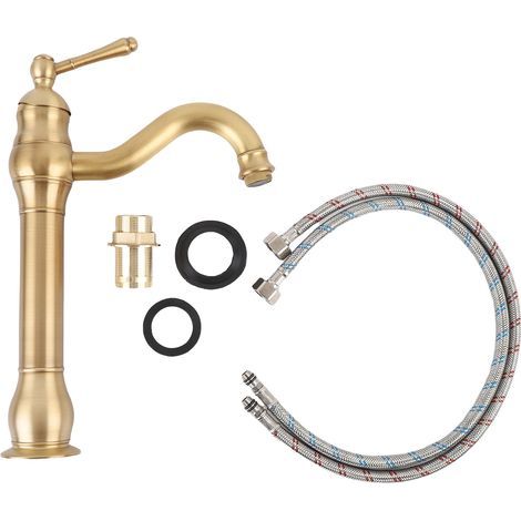 Fockety Waschtischarmatur, 360° schwenkbare Hochleistungsarmatur, goldene Badarmatur mit Warm- und Kaltwasseranschluss, verfärbungsbeständig und auslaufsicher (1/5)