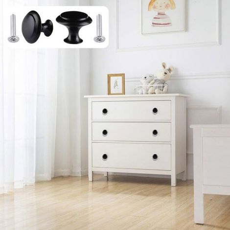 Poignée Ronde - Alliage Métallique - Pour Placard Cuisine Tiroir Commode - Noir - Lot De 12 Avec Vis (1/4)