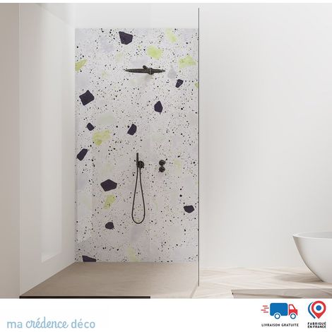 Panneau de douche : Terrazo coloré et graphique 2 - Couleur Jaune Olive - Alu composite - 120 - 245 (1/2)