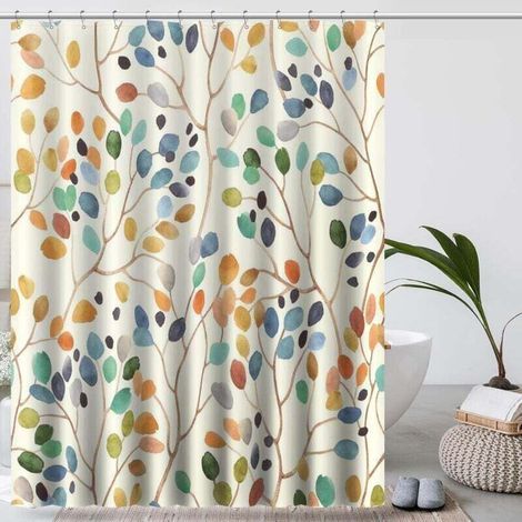 Ulisem Duschvorhang mit Blumenmuster, 180 cm x 200 cm, bunte Blätter, Badezimmerdekoration (1/4)