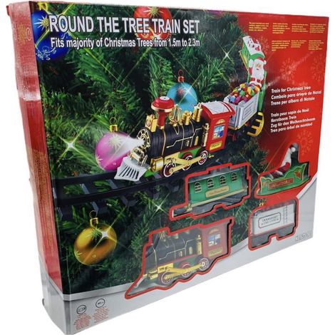 Trenino Natalizio con Supporto Installazione per Centro Albero di Natale Treno Elettrico 3 Vagoni con Luci Natalizie Diametro Pista 89 cm