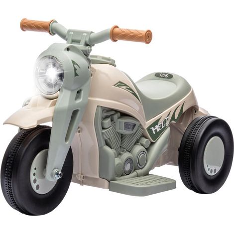 Moto électrique pour enfants, 6 V, avec musique, souffleurs, phare, vitesse 2,5-3 km/h, pour enfants de 2 à 5 ans, poids max. 30 kg, blanc crème (1/5)