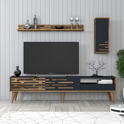 TV-Möbelset Valensiya Walnuss Anthrazit Melamin 180x35x45 cm