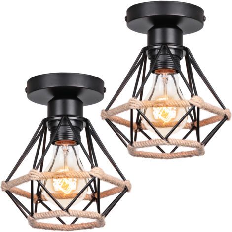 royaluxe- (2X) Plafonnier D'Intérieur Moderne E27 Luminaire Plafonnier Rétro Lampe De Plafond Vintage, Pour Couloir Bureau Chambre À Coucher Noir (1/5)