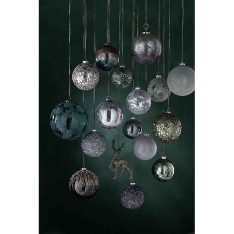 Lot de 4 Boules de Noël "Pierres" 10cm Gris & Vert (1/2)