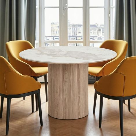 Table à manger ronde en céramique effet marbre Ø120 cm PRATO (1/5)