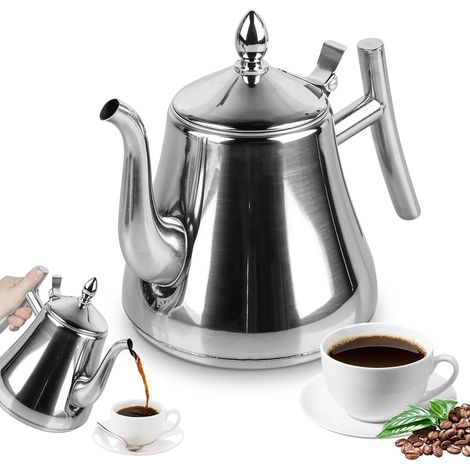 Tetera de acero inoxidable, tetera con infusor, tetera de acero inoxidable de doble pared, infusor de té de acero inoxidable, cafetera, tetera para el hogar, hotel, cafetería, restaurante, 1 L (1/5)