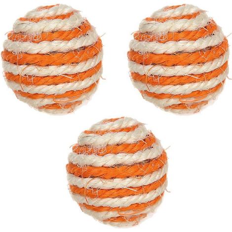 Lot de 3 balles en corde de laine tissée, jouet pour chat en sisal - Style 3 (1/5)