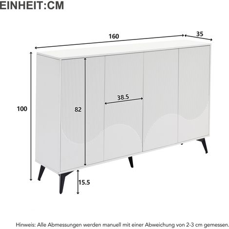 MEUBLIV Sideboard Weiß 160 x 35 x 100 cm – 4 Türen, verstellbare Einlegeböden, Push-Open (1/5)