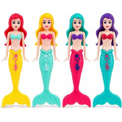 4 Piece Sinking Swimming Pool and Bath Diving Set  Red Green Yellow Underwater Recovery Figures Swimming Training Pool Games and Water Activities (1/4)