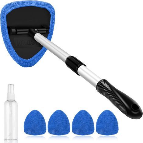Bilrengöringskit för interiör med förlängbart handtag och 4 återanvändbara mikrofiberkuddar, bilfönstertorkarborstkit för bilar, blå (1/5)