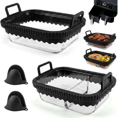 Plat en Verre Pour Air Fryer Avec Poignées en Silicone pour Plats en Friteuse à air chaud pour , sans BPA, Résistant à la Chaleur et Aux Rayures (1/5)