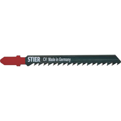 STIER Stichsägeblatt, 20 Stück, ST3104, Schnittlänge 75 mm, Zahnteilung 4 mm, perfekt geeignet zum Zuschneiden von Holz, Arbeitsplatten, Verbundplatten, Sperrholz, CV-Stichsägeblatt (1/5)