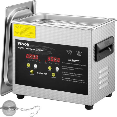 Nettoyeur à ultrasons 3L amélioré (chauffage 200 W, ultrasons 120 W) - Nettoyeur de pièces professionnel numérique pour laboratoire avec minuterie de chauffage, idéal pour le nettoyage de bijoux, de v (1/5)