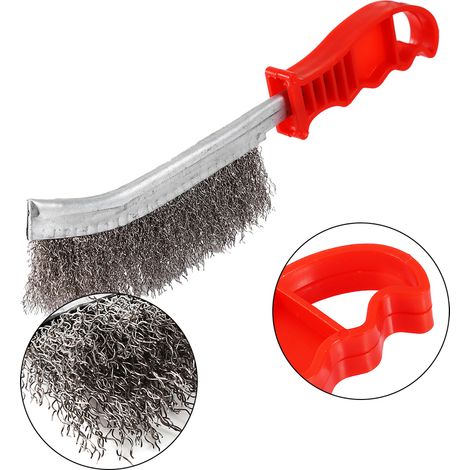 Broche Métallique Manuelle Puissante en Poils Stainless Steel 3.2cm pour Enlever Rust Peinture Accessoire Étanche Rouge 250mm Édition Ergonomique Polyurethane (1/5)