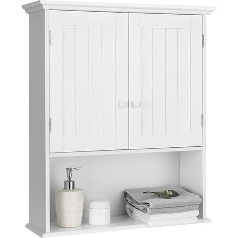 Costway – Meuble de salle de bain mural blanc avec 2 portes et 3 étagères – Dimensions 60 x 20 x 70,5 cm – Cloison amovible pour rangement optimisé (1/5)