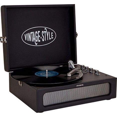 Aiwa VPX-1971/BK Tocadiscos Vintage en maletín de Cuero Sintético con Bluetooth de 2 vías, Reproductor de MP3 y Grabadora USB Color Negro
