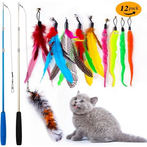 Set di 12 giocattoli per gatti, accessori per giocattoli per gatti, set di ricambio per il giocattolo a forma di canna da pesca, per il relax e il sollievo dallo stress. Include: (1/5)