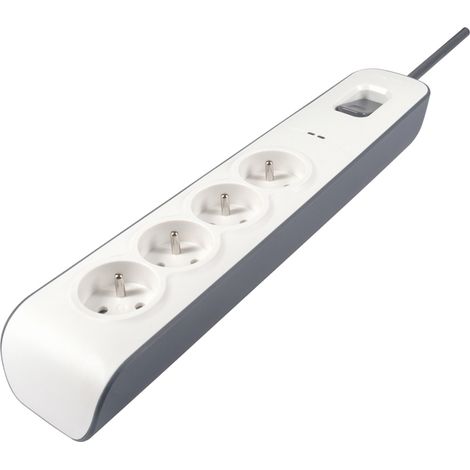 DEBFLEX - BLOC PARAFOUDRE 4 PRISES 2P+T AVEC INTERRUPTEUR 2M BLANC/GRIS - 722441