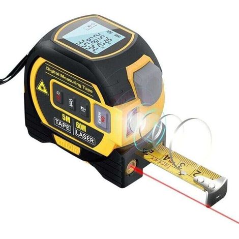 3-in-1 Digital Laser Distance Meter with Cross Line, 131ft Digital Laser Rangefinder, 16ft Tape Measure with LCD Backlight for Distance, Area, and Volume