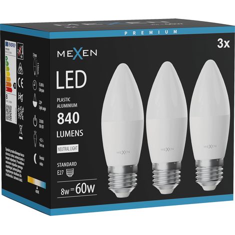 Mexen Nova 3x Ampoule LED E27, C37, 8W, Neutre - 4000K, 840 lm - L102-E27-0840-01x03 (1/3)