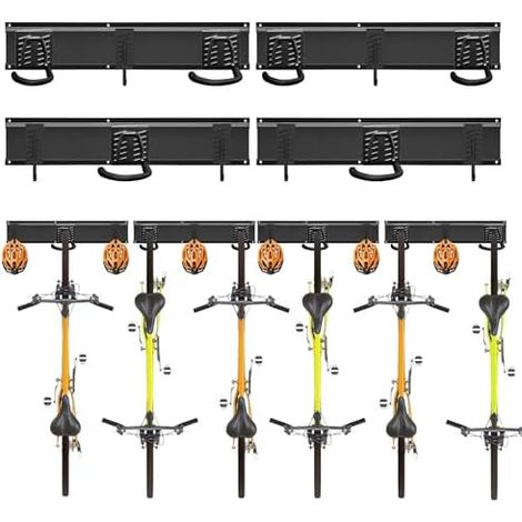 Support mural vertical réglable pour vélos, rangement multiple, VTT, vélo électrique & route, crochets antidérapants - 6 vélos 4 rails (1/5)